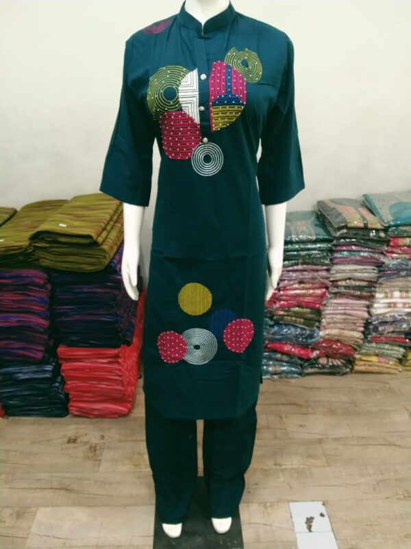 2-piece Cotton set, Straight Cut Kurta, Geometric Embroidery, Matching Pant, Pure Cotton