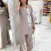 Floral appliqué, taupe, Cotton slab, Co-ord Set, kurta, bootcut pants