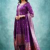 Purple Blended Paithani Silk Salwar, Kurti with Zari Border, Dupatta, Elegant Ethnic Wear