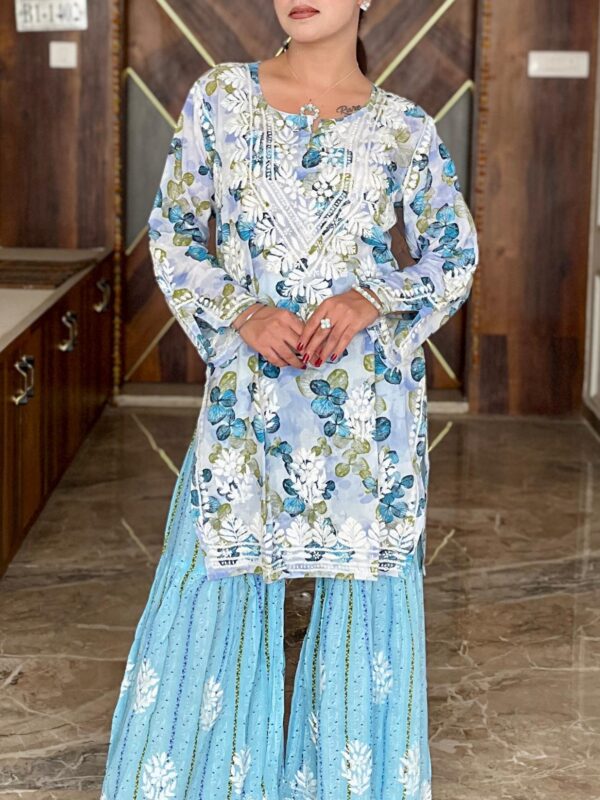 Mulmul Garara Set, Elegant Kurti, Long Sleeves, Traditional Indian Wear