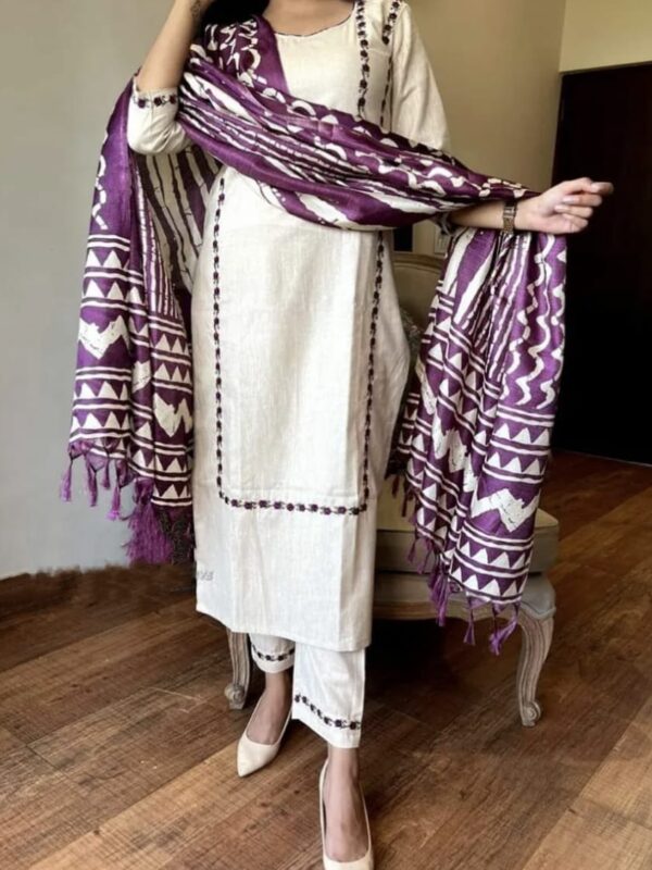Handloom cotton kurta, Khadi silk ikkat print Dupatta, Straight cut kurta, High ankle pants