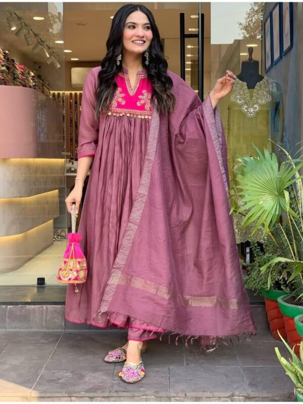 Chanderi suit, cotton pant, dupatta, beautiful embroidery, elegant design