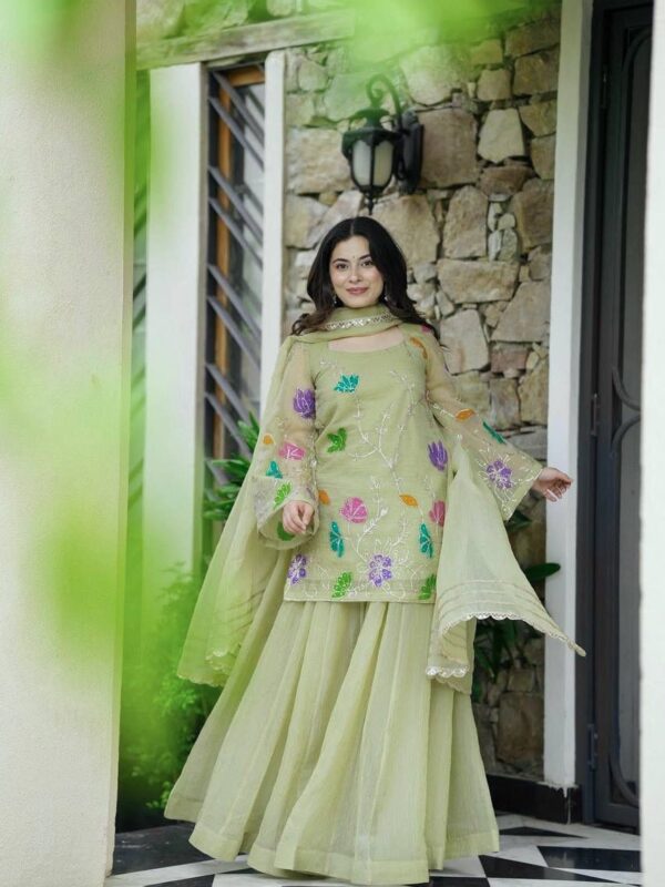 Designer Party Wear Look, Heavy Star Georgette, Fullstitched Top, Dupatta, Sharara Set