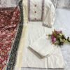 Premium Cotton Flex Kurti, Heavy Embroidery, Pant, Silk Chanderi Dupatta
