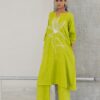 A-line Kurta, Cotton Flex, Embroidered, Matching Pant, One Side Pocket