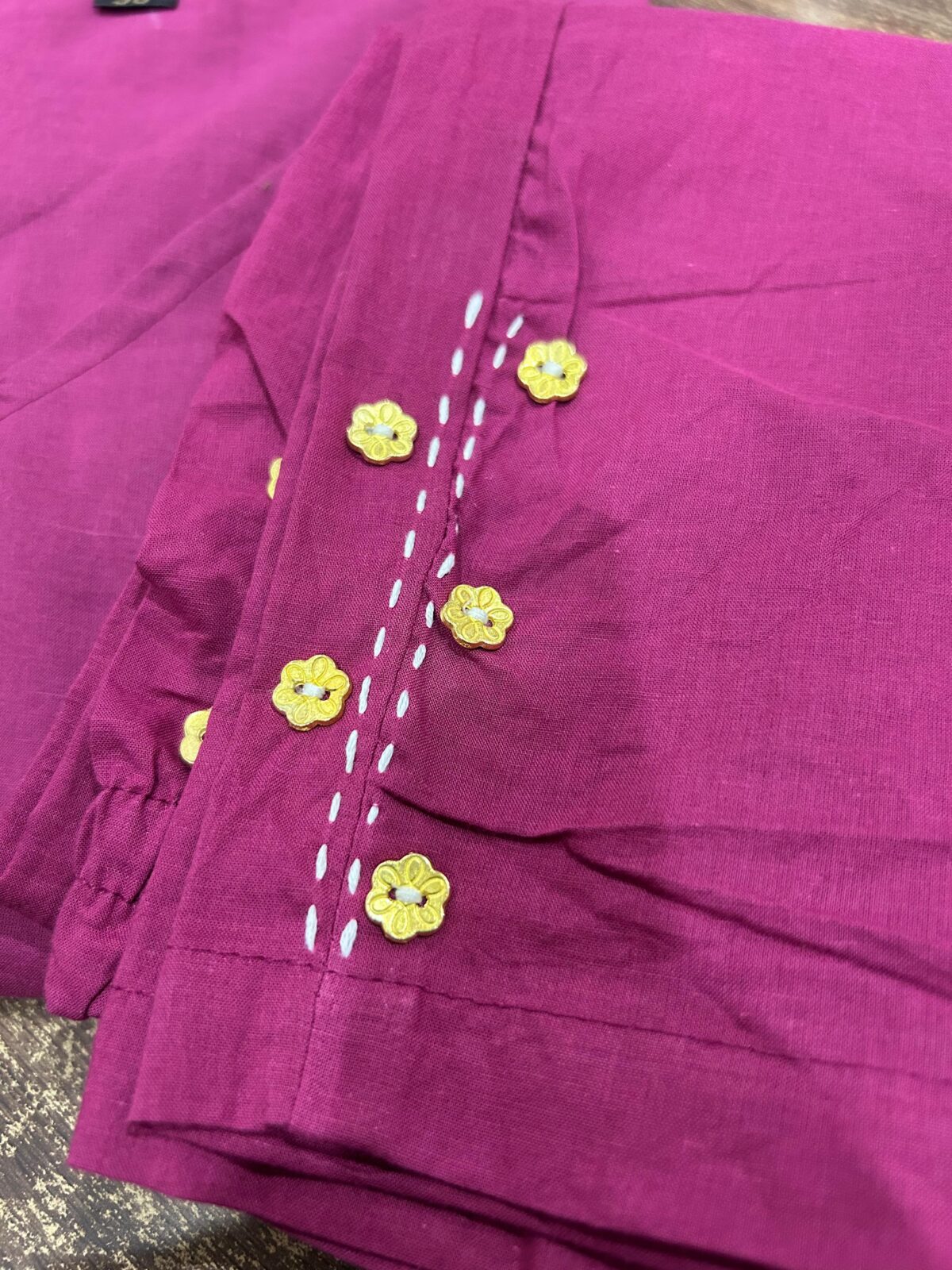 Hand-embroidered Cotton Flared Kurta, Flattering V-neckline, Structured Waist