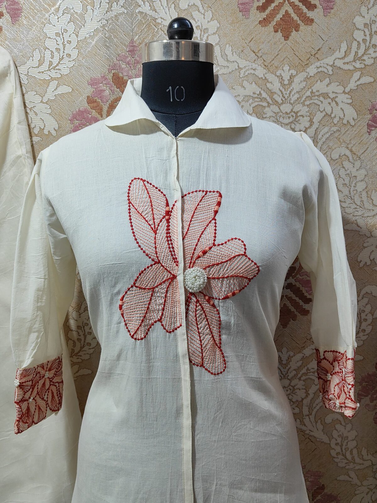 2-piece Red, Pink Khadi Cotton Co-ord Set, Stylish Wear, Designer Sleeves, Attached Inner