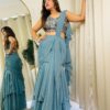 Teal Grey, Sequins Work, Wedding Mermaid Drape Kurta, Black, Zari, Mirror, Handwork, Hanging Moti Beads