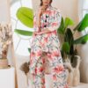 Blush cotton co-ord set, bold abstract floral prints, high-low kurta, straight Plazo pants