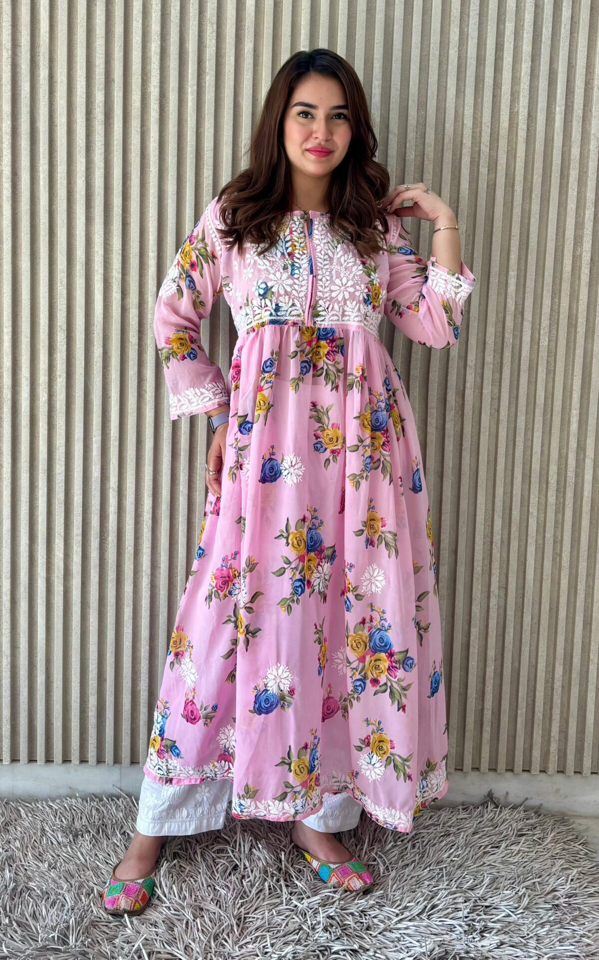 Chikankari Printed Georgette Designer Gown, Lucknowi Style, Elegant, Affordable