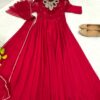 Back Rangoli Georgette Gown, Black and Maroon Red, Heavy Quality, Party Wear