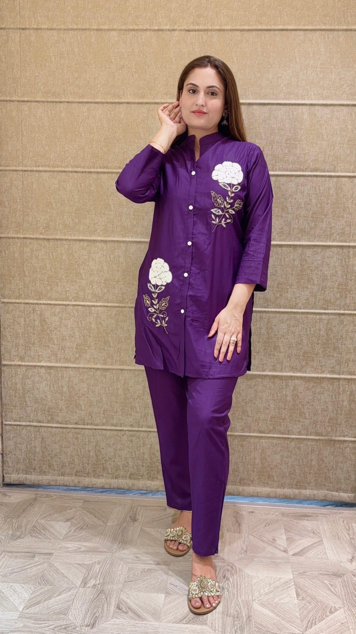 HRK Gorgeous top, matching pant set, premium pure maslin fabric, hand work