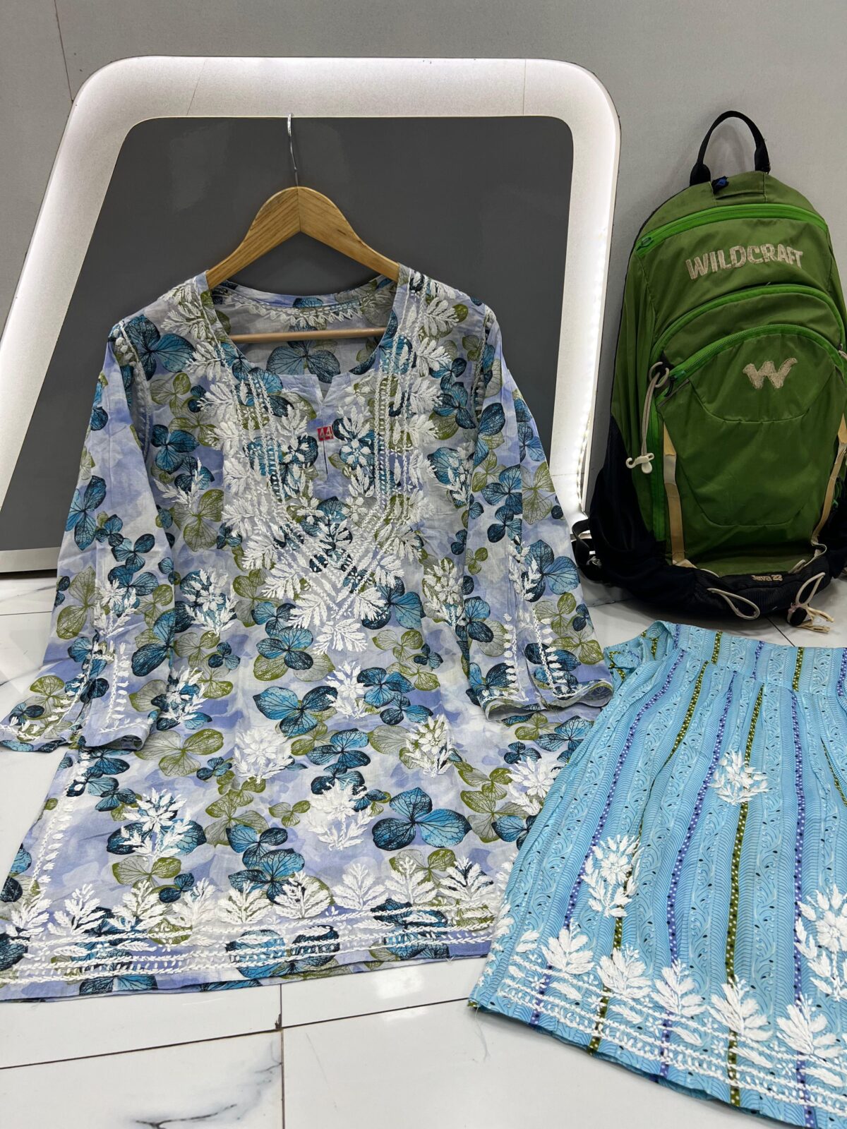 Mulmul Garara Set, Elegant Kurti, Long Sleeves, Traditional Indian Wear