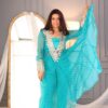 Funky Baggy Style, Georgette Anarkali Kurti, Crape Fabric Pant, Padded Bustier, Mirror Lace Work