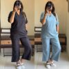 Hand Work Cotton Slub Kurti Pant Set, Stylish Co-ord, Comfort Wear, Size 38/40/42/44
