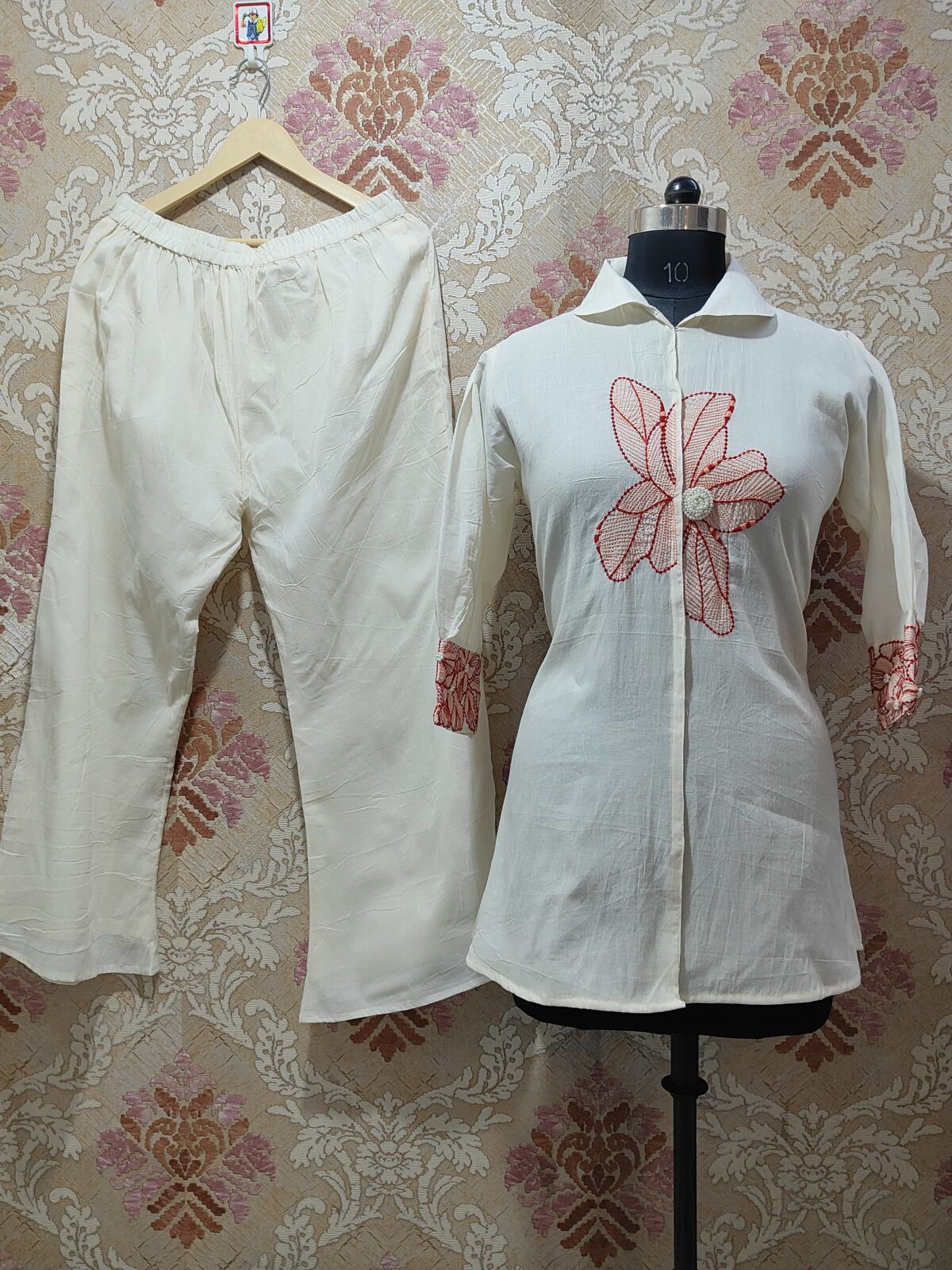 2-piece Red, Pink Khadi Cotton Co-ord Set, Stylish Wear, Designer Sleeves, Attached Inner