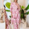 Blush cotton co-ord set, bold abstract floral prints, high-low kurta, straight Plazo pants