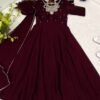 Back Rangoli Georgette Gown, Black and Maroon Red, Heavy Quality, Party Wear