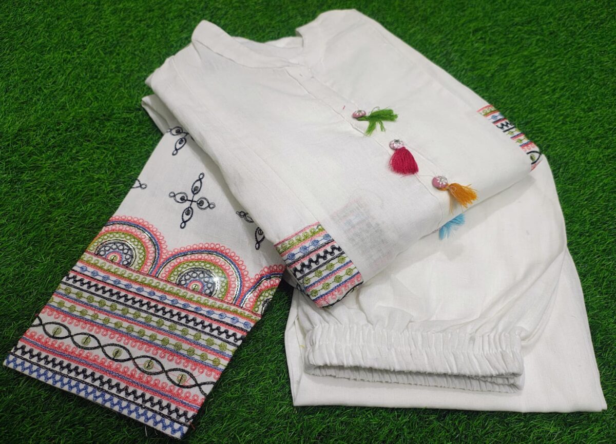 Sequined embroidery, Cotton flex, Aline kurta, Matching pant, Elegant ensemble