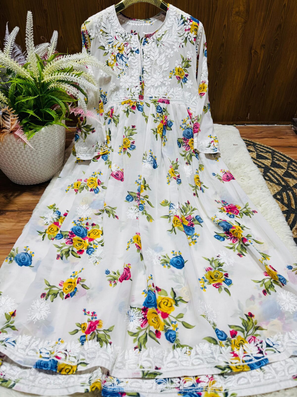 Chikankari Printed Georgette Designer Gown, Lucknowi Style, Elegant, Affordable