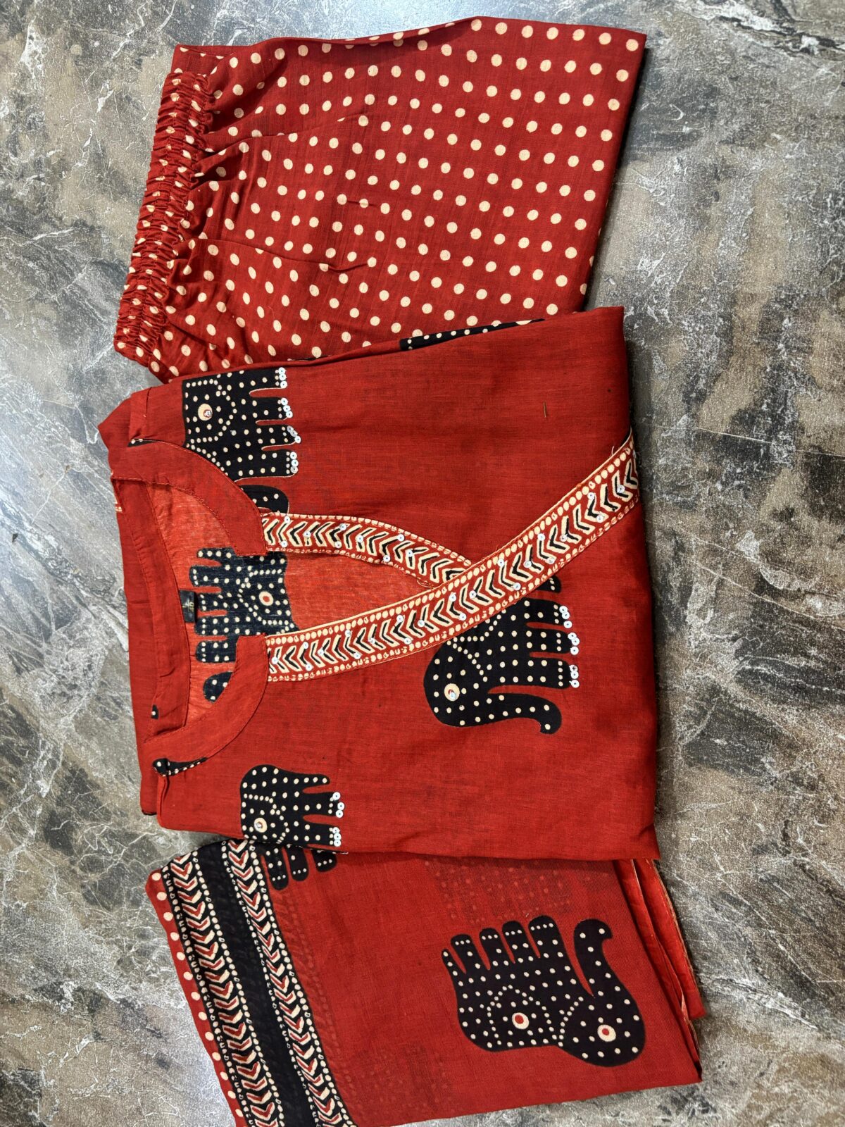 Elephant print, Cotton kurta set, A-line design, 3/4 sleeves, Dupatta, Pant