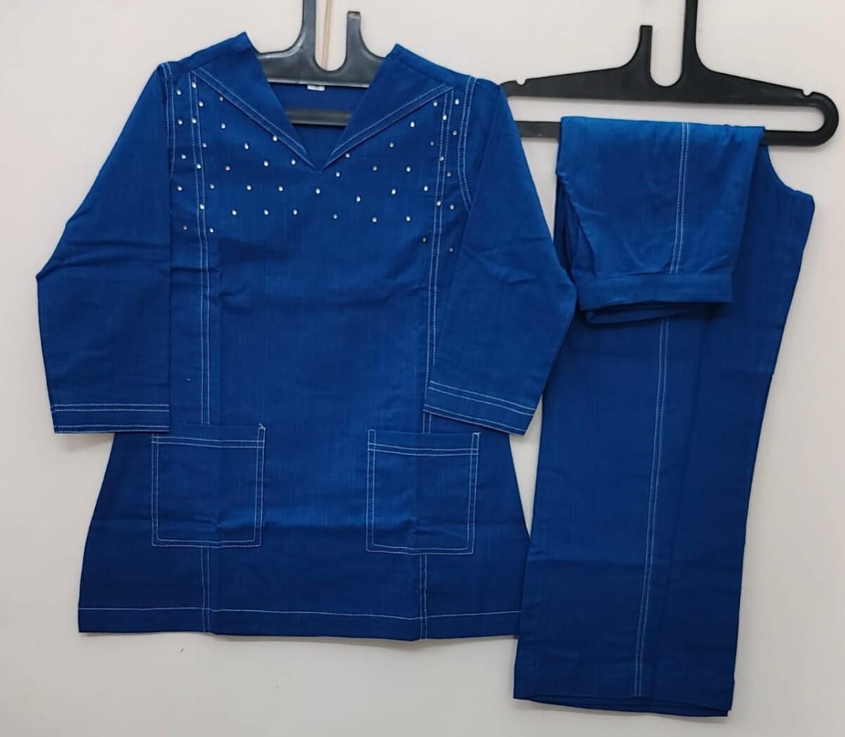 Hand Work Cotton Slub Kurti Pant Set, Stylish Co-ord, Comfort Wear, Size 38/40/42/44