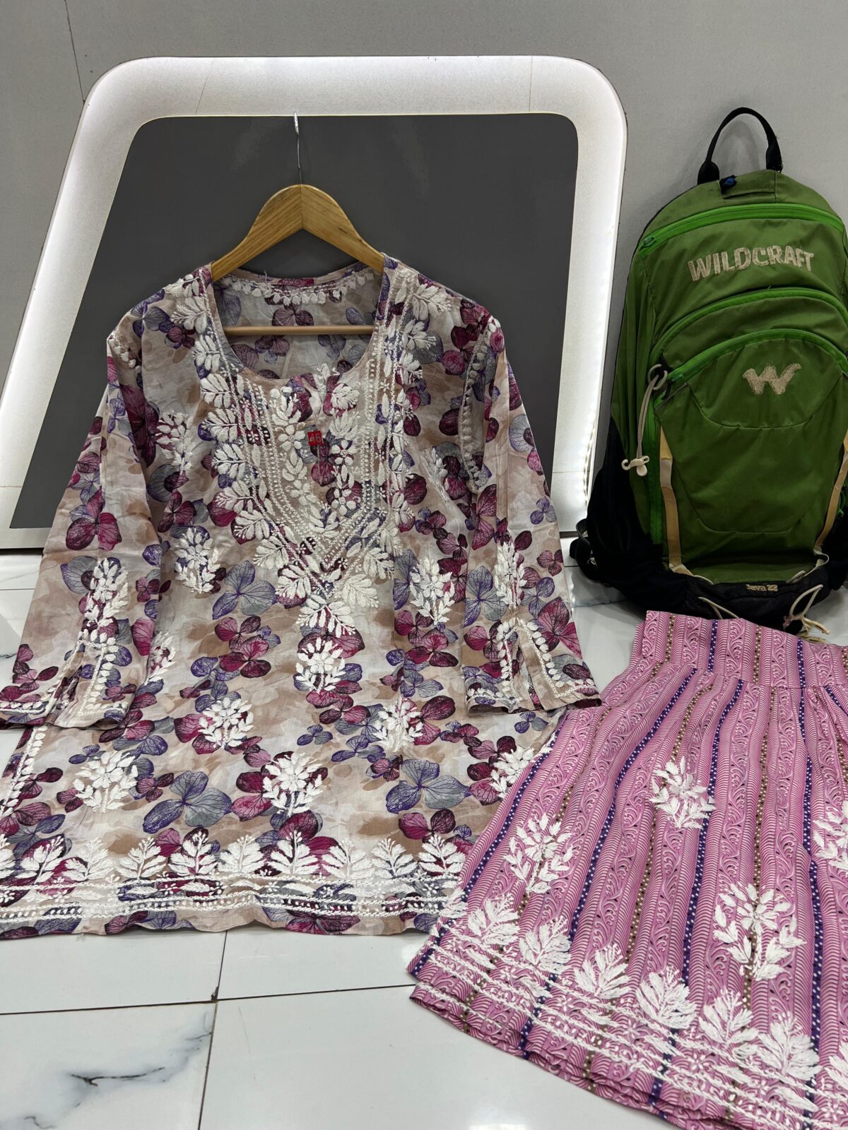 Mulmul Garara Set, Elegant Kurti, Long Sleeves, Traditional Indian Wear