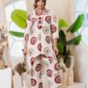 Blush cotton co-ord set, bold abstract floral prints, high-low kurta, straight Plazo pants