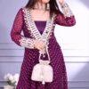 Funky Baggy Style, Georgette Anarkali Kurti, Crape Fabric Pant, Padded Bustier, Mirror Lace Work