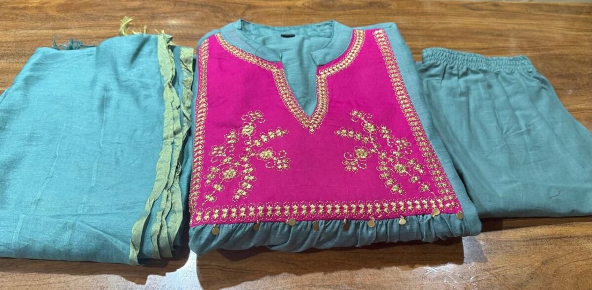 Chanderi suit, cotton pant, dupatta, beautiful embroidery, elegant design