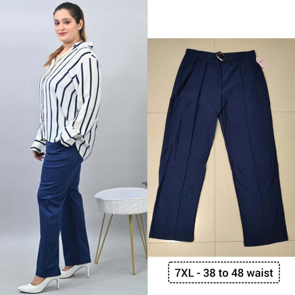 Straight pants, plus size, with pockets, thick stretchable fabric