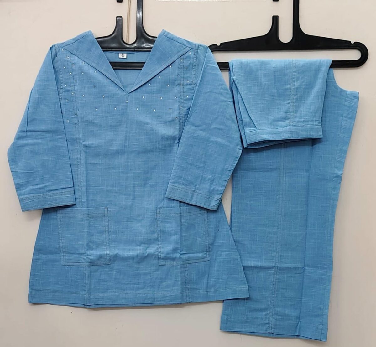Hand Work Cotton Slub Kurti Pant Set, Stylish Co-ord, Comfort Wear, Size 38/40/42/44