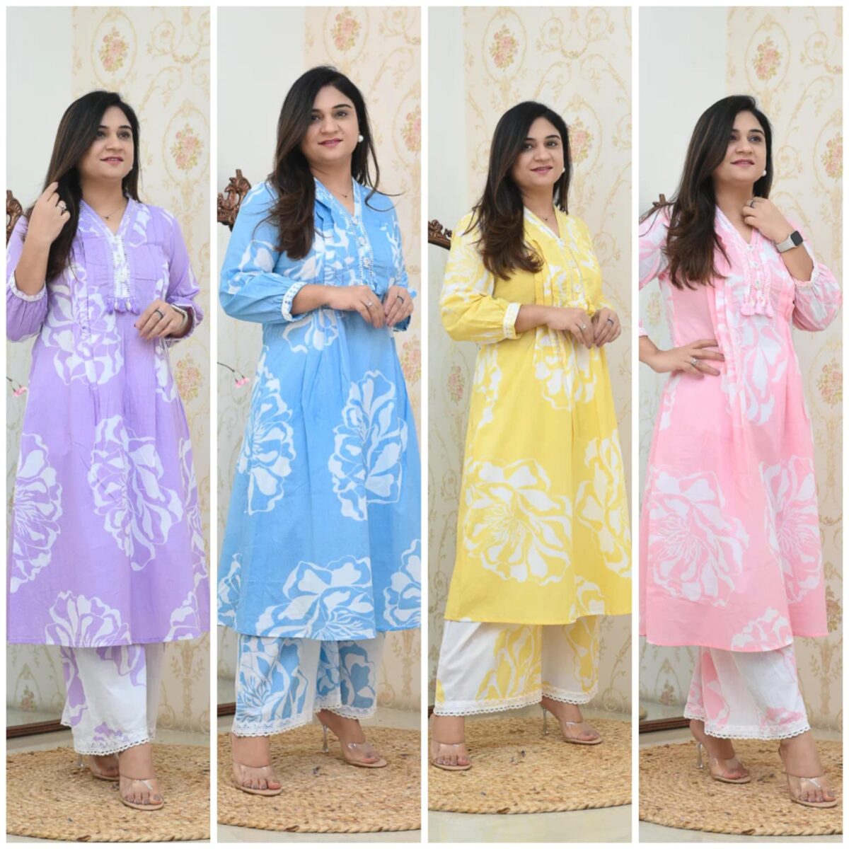 Elegant flaired suit, Cotton 2-piece set, 3/4 sleeve, Traditional wear