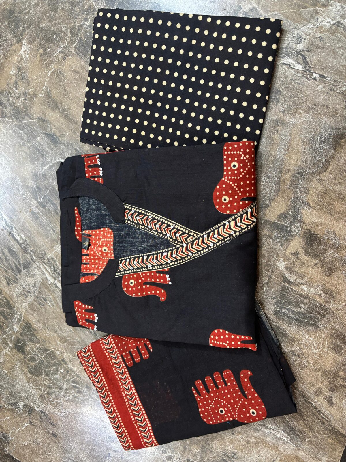 Elephant print, Cotton kurta set, A-line design, 3/4 sleeves, Dupatta, Pant