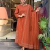 2-piece Pure Cotton Kurta Set, Emb Neck Yoke, Cotton Pant, Malmal Dupatta