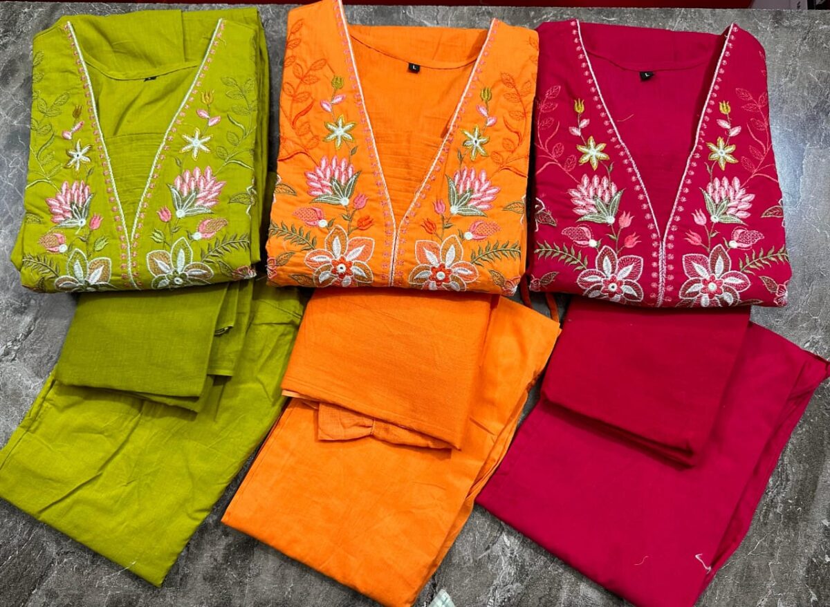 Embroidered Cotton Anarkali Kurta, Pant, Malmal Dupatta Set, Tier Pattern