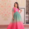 Designer Gold Crush Gown, Beads Embroidered Work, V Neck, Half Sleeves