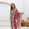 Hand work Cotton kurti, pant, dupatta set, Festival collection, Mul mul dupatta, Pure cotton
