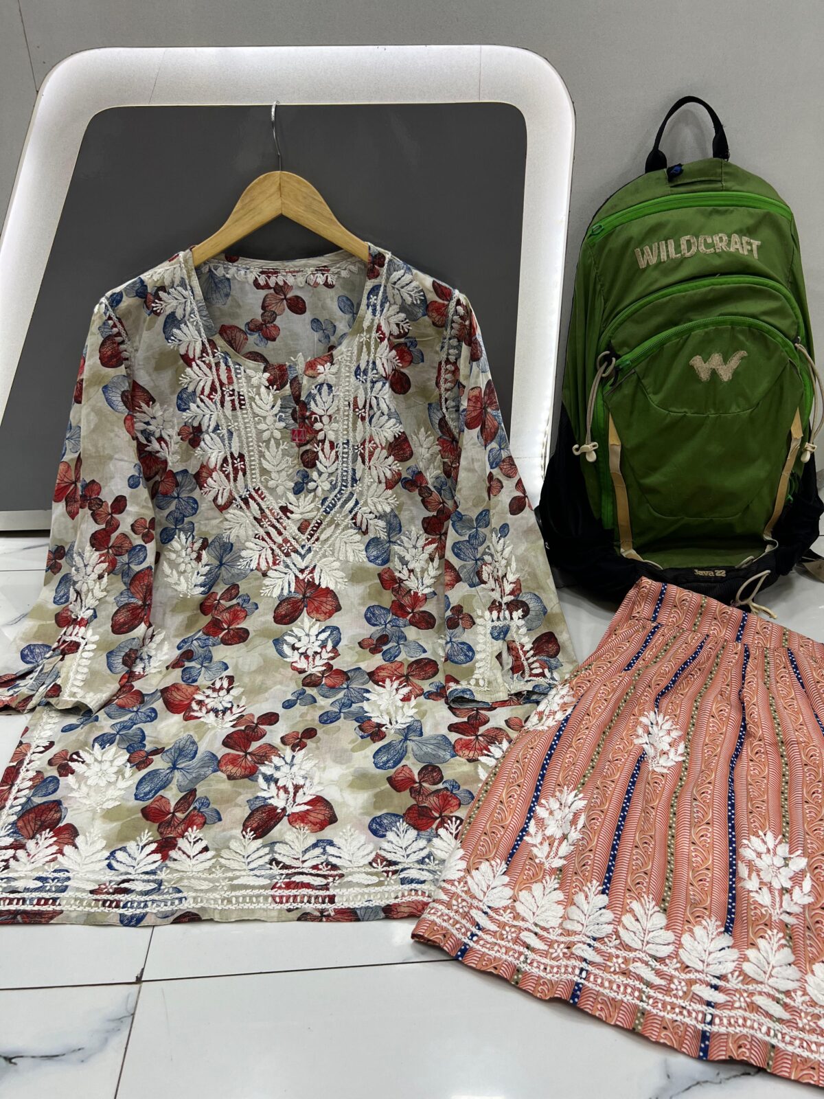 Mulmul Garara Set, Elegant Kurti, Long Sleeves, Traditional Indian Wear
