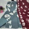 Hand work Cotton kurti, pant, dupatta set, Festival collection, Mul mul dupatta, Pure cotton