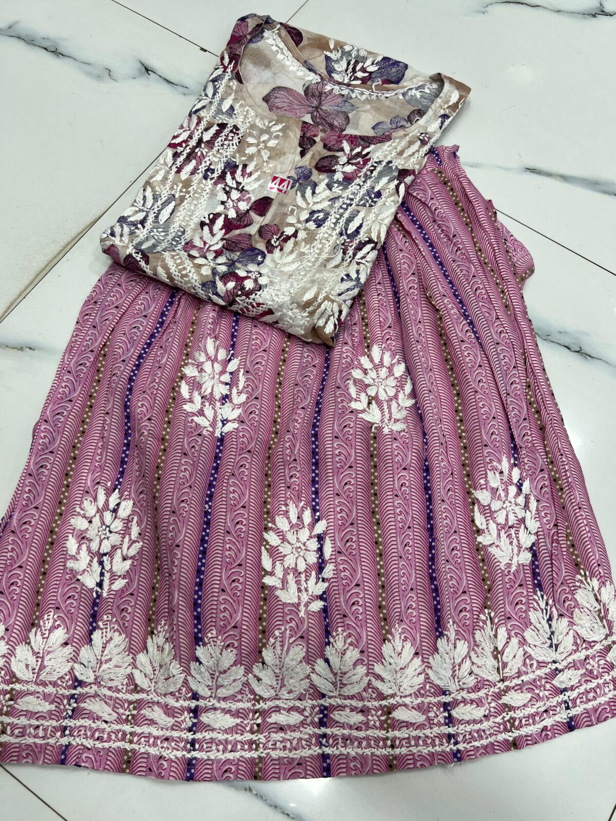 Mulmul Garara Set, Elegant Kurti, Long Sleeves, Traditional Indian Wear