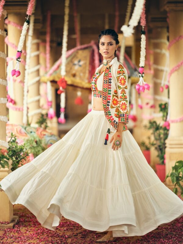 Exclusive Cotton Lehenga, Blouse, Koti Set, Embroidered, Pure Cotton, Canvas Work, Latkan