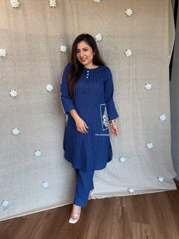 Premium Cotton Handloom Kurta, Embroidered Tunic, Lace Detailed Sleeves, Button Design