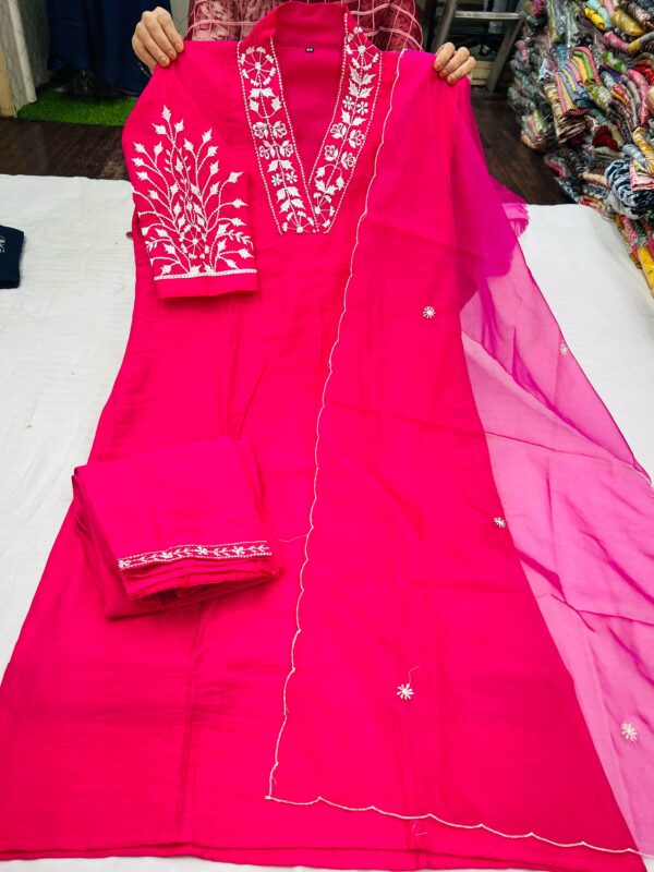 Pure Masleen Silk, Fancy Embroidered Kurti, Matching Pant, Argenza Dupatta, Plus Size Collection