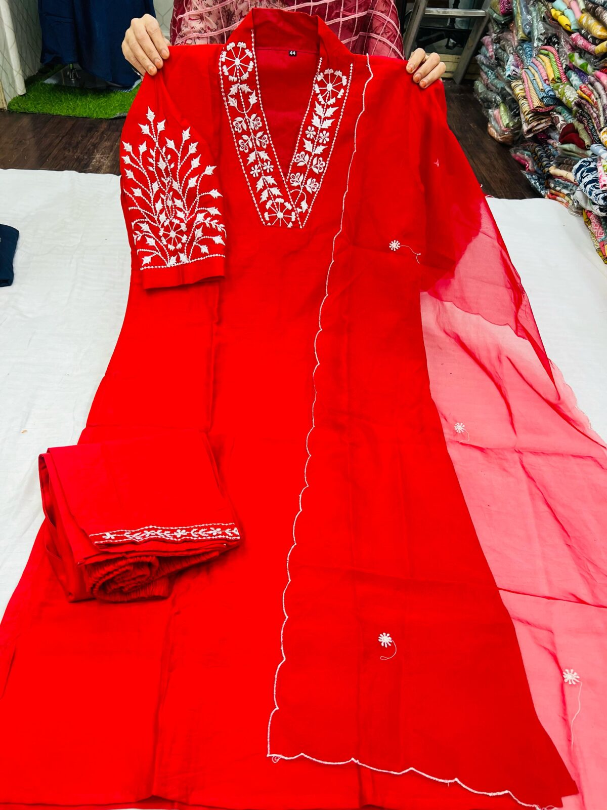 Pure Masleen Silk, Fancy Embroidered Kurti, Matching Pant, Argenza Dupatta, Plus Size Collection