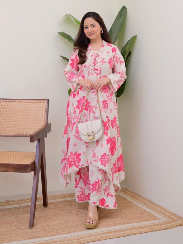 Floral print Cotton co-ord set, A-line kurta with matching palazzo, lavender yellow blue pink