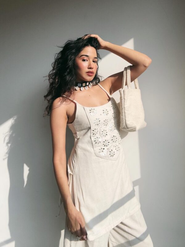 Cotton flex mirror work sleeveless kurta, plazo set, summer special, elegant design
