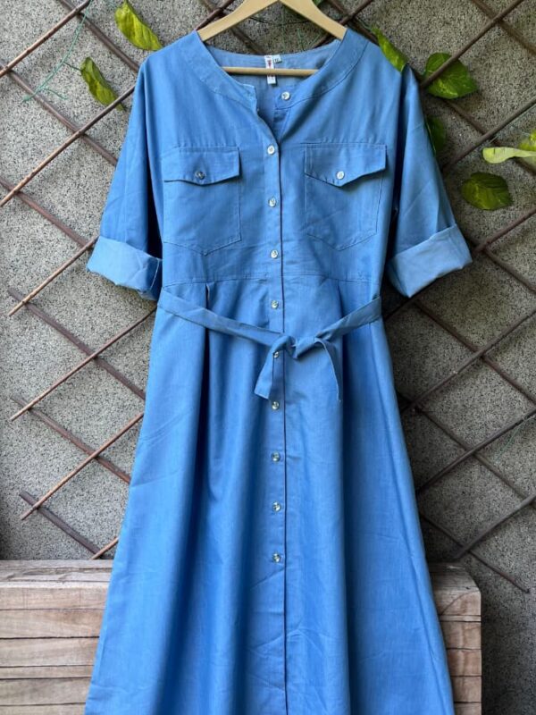 Stylish Denim Dress, Pocket Detailing, Casual Wear, Comfortable Fabric, Women's Clothing, Free Size